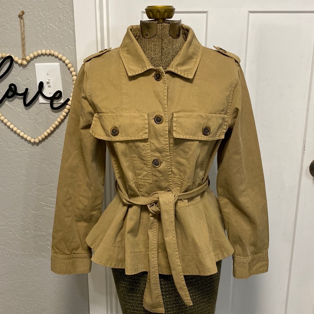 J.CREW COTTON UTILIY JACKET BELTED SIZE SMALL TAN